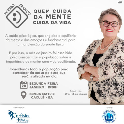 Palestra em alusão ao ‘Janeiro Branco’ será ministrada na Igreja Matriz de Caculé