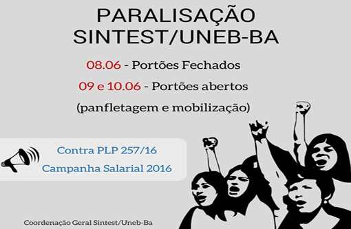 Brumado: Sintest/Uneb realizará mobilização contra o PL 257/2016