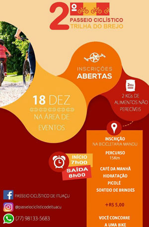 Ituaçu: vem aí o 2º passeio ciclístico 'Trilha do Brejo'