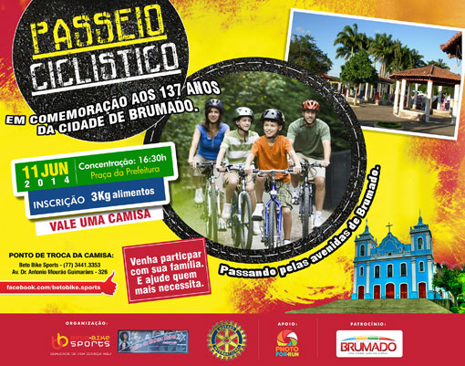 Nesta quarta (11) tem Passeio Ciclístico em homenagem aos 137 anos de Brumado