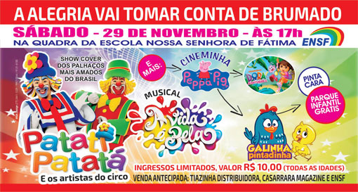 No próximo sábado (29) tem o show conver dos palhaços Patati e Patatá em Brumado