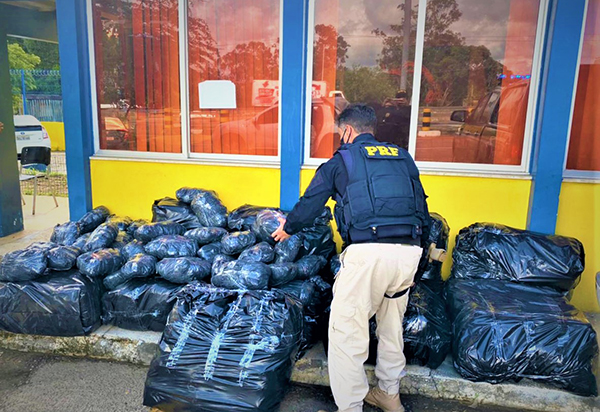 BA: Após fuga e condutor quebrar cancela de pedágio, PRF apreende quase 300 Kg de maconha