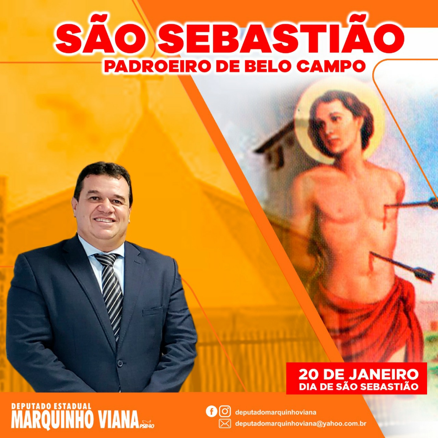 Deputado Marquinho Viana saúda São Sebastião, padroeiro de Belo Campo