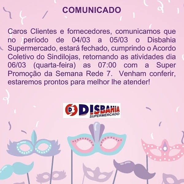 Comunicado Disbahia Supermercado 