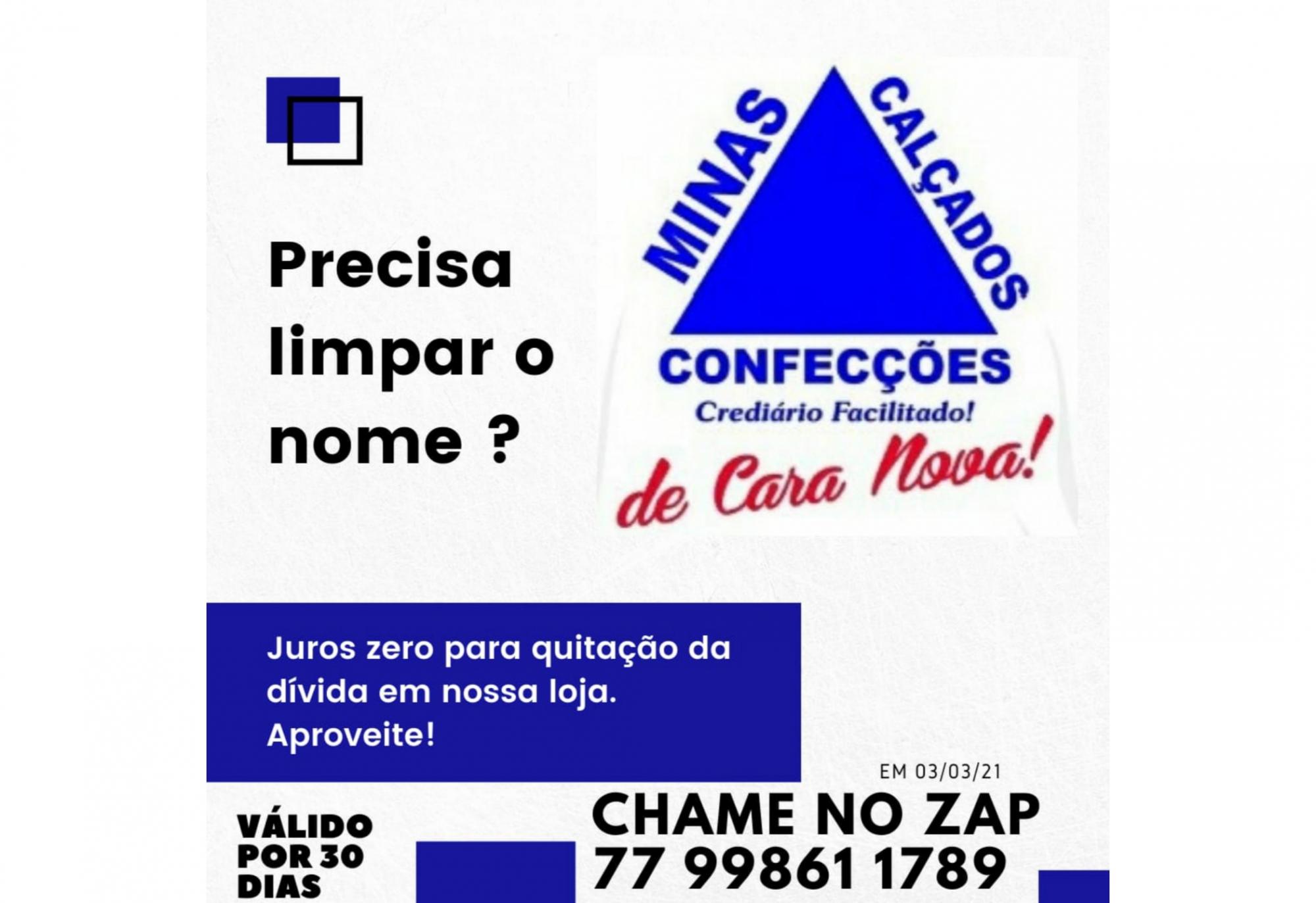 Brumado: Minas Calçados e Confecções oferece juros zero para quitação de dívida na loja