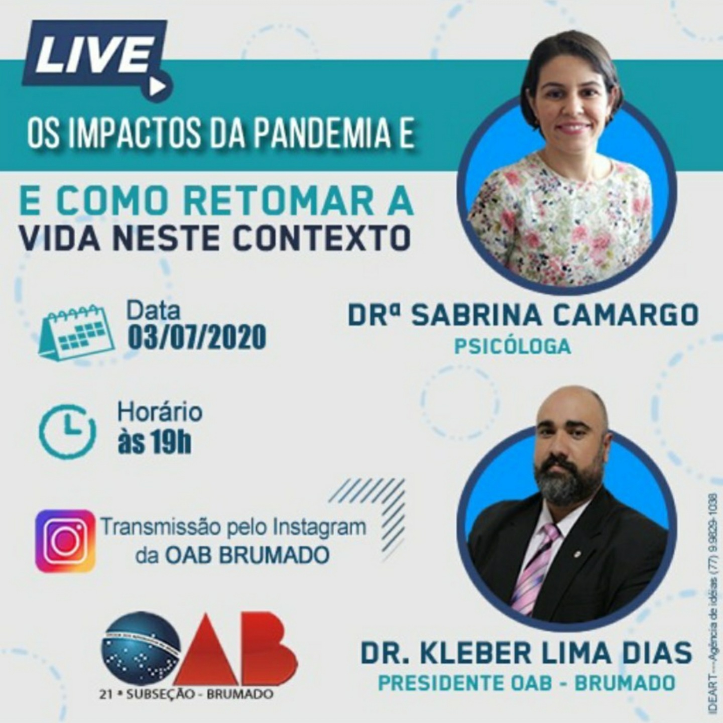 OAB Brumado transmitirá live sobre os impactos da Pandemia