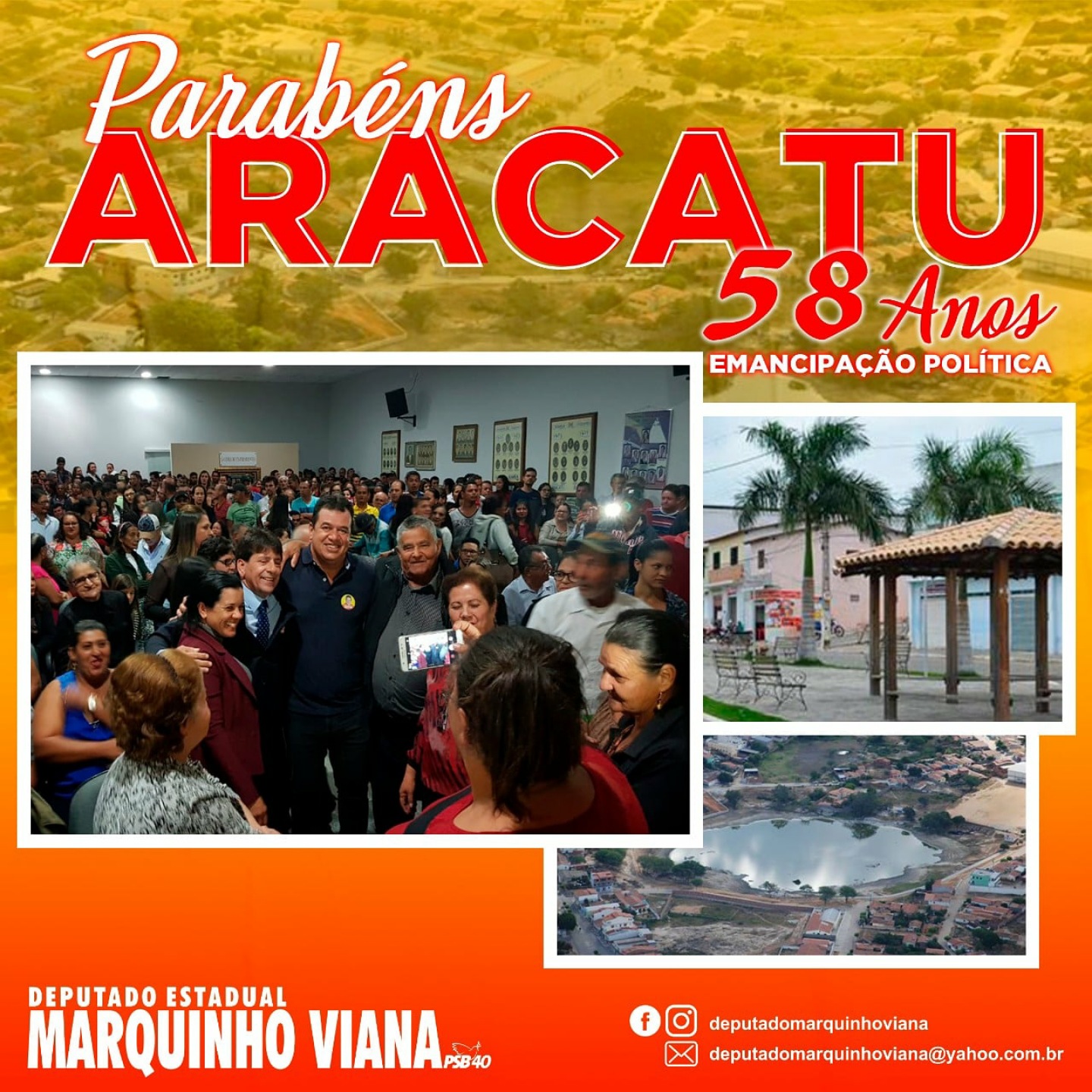 Deputado Marquinho Viana parabeniza Aracatu pelos 58 anos de emancipação política