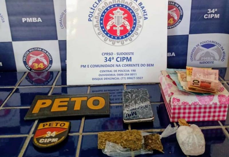 Brumado: Polícia Miliar apreende drogas e detém acusado de tráfico de entorpecentes