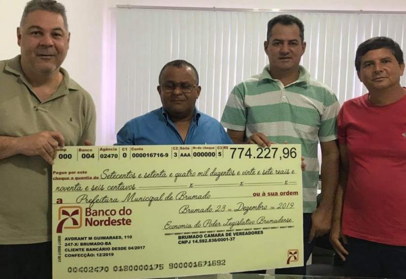 Comprovando austeridade econômica, Legislativo de Brumado devolve R$ 774 mil ao Executivo