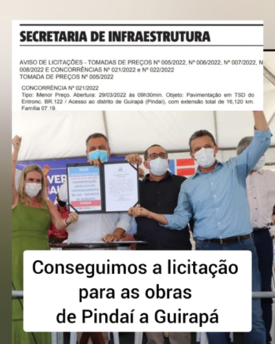 Ivana, Charles e João Veiga conquistam abertura de licitação para obras de pavimentação da estrada que liga Pindaí a Guirapá