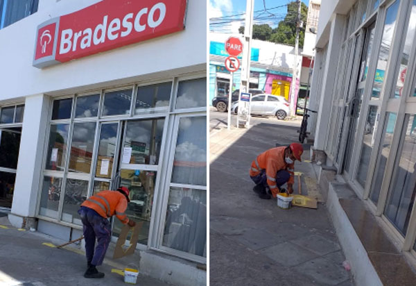 Brumado: CDL promove ação com demarcação para distanciamento entre populares nas agências bancárias e lotéricas