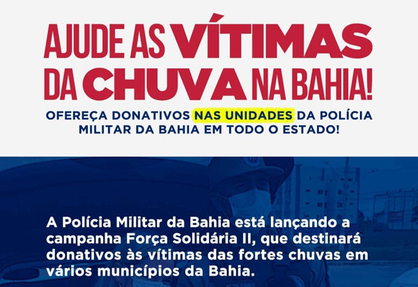 Brumado: Polícia Militar realiza campanha de doações para pessoas afetadas pelas chuvas