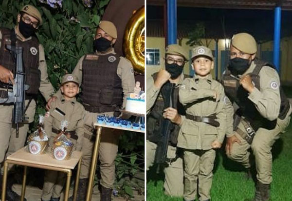Menino de 06 anos tem festa com tema ‘PM-BA’ em Presidente Jânio Quadros