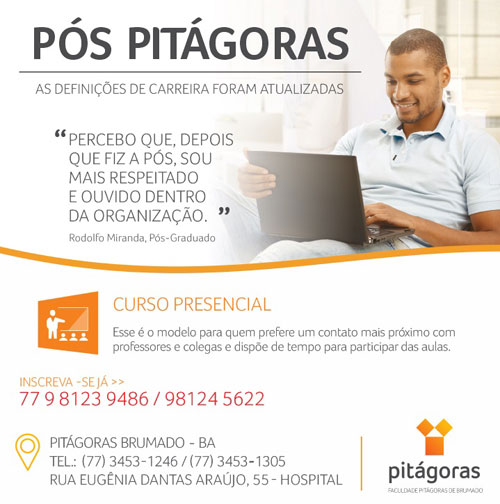 Faculdade Pitágoras de Brumado abre cursos de Pós Graduação e Cursos de Extensão