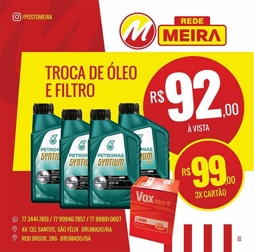 Brumado: faça a troca de óleo de seu veículo no Posto Meira