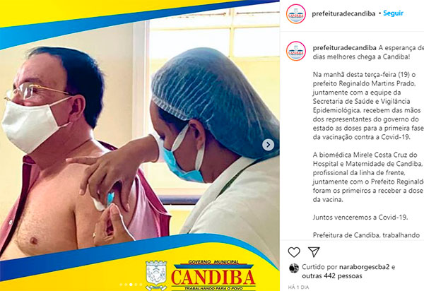 Prefeito de Candiba é vacinado contra a Covid, mas não faz parte do público-alvo; MP investiga o caso