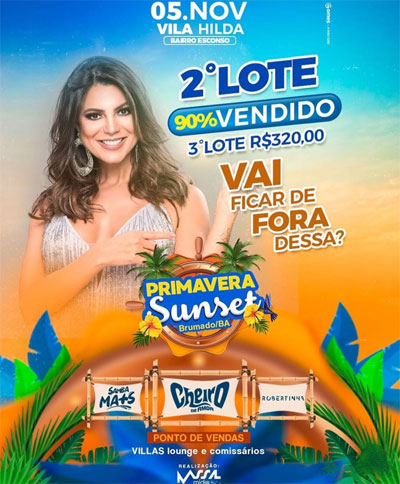 Primavera Sunset: Garanta seu ingresso no segundo lote; últimas unidades