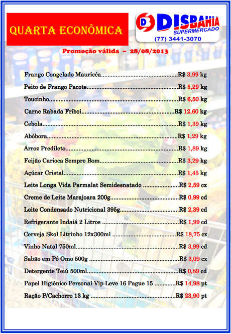   Quarta-feira é dia de economizar na Quarta Econômica do Disbahia