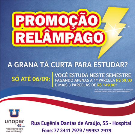 Brumado: UNOPAR lança promoção relâmpago até o dia 06 de setembro