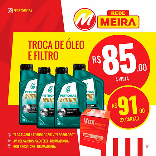 Brumado: faça a troca de óleo de seu veículo no Posto Meira