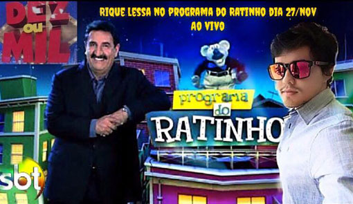 Cantor brumadense Rique Lessa participará do quadro 'Dez ou Mil' do programa do Ratinho no SBT