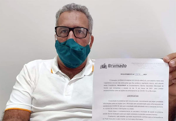 Brumado: Vereador Rubens Araújo formaliza pedido de explicações do Secretário de Saúde no Combate à pandemia.