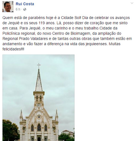 Secom-BA explica mensagem de aniversário para Jequié com foto da igreja Matriz de Brumado
