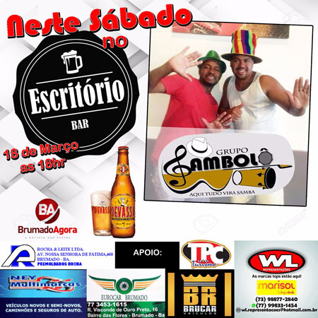 Escritório Bar: neste sábado (18) tem Grupo Sambolô