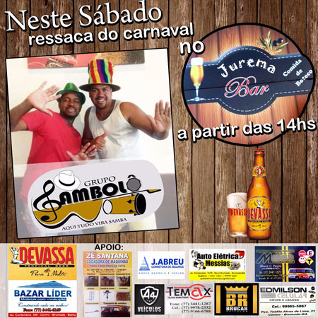 Jurema Bar: neste sábado (11) tem ressaca de Carnaval com o Grupo Sambolô