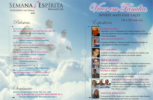 Brumado: Semana Espírita acontece de 14 a 20 de março