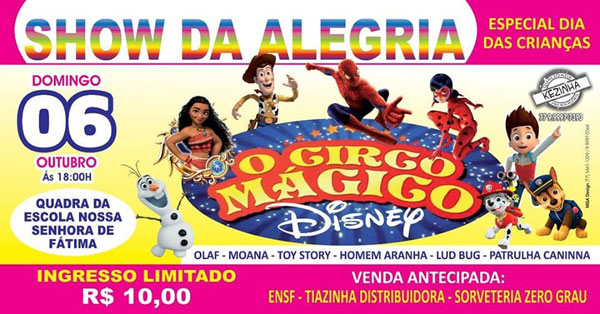 Especial Dia das Crianças: espetáculo 'Circo mágico Disney' será apresentado em Brumado