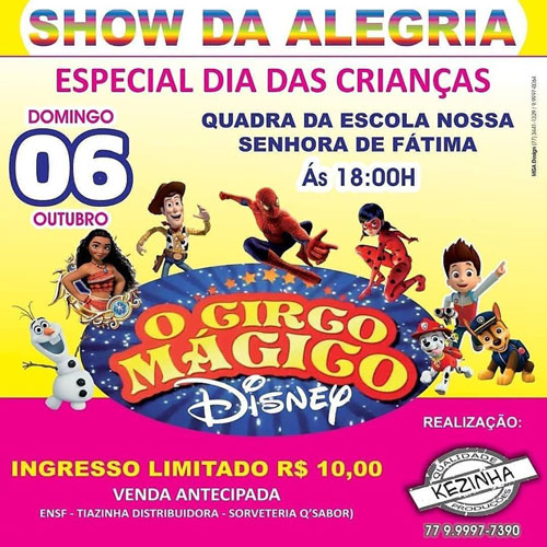 Especial Dia das Crianças: espetáculo ‘Circo Mágico Disney ‘ será apresentado em Brumado 