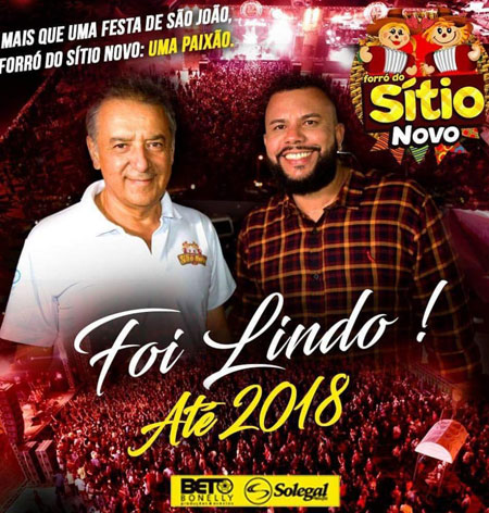 Sólegal e Beto Bonelly Produções: 'Obrigado pelo grande sucesso do Forró do Sítio 2017'