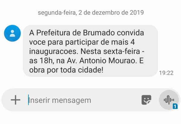 Brumado: prefeitura inicia comunicação sobre inaugurações via SMS