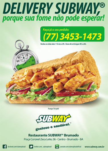 O Subway de Brumado agora tem Disque Entrega