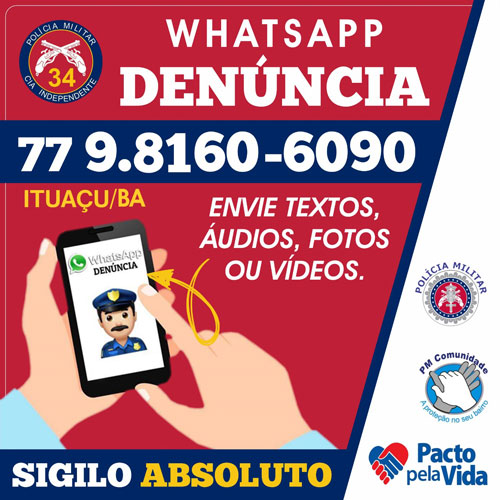 Ituaçu: Polícia Militar conta agora com 'WhatsApp Denúncia'