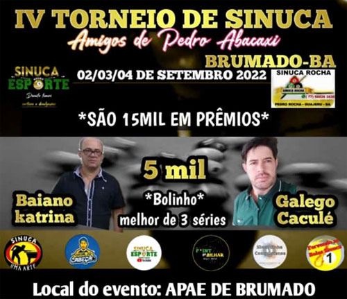 IV Torneio de Sinuca 'Amigos do Pedro Abacaxi' será realizado na Apae, em Brumado