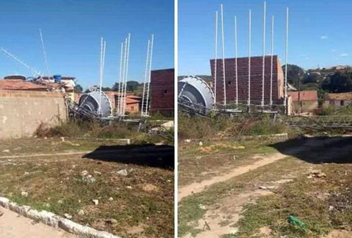 Aracatu: torre de telefonia fixa caiu sobre casa no Bairro Alto Maron