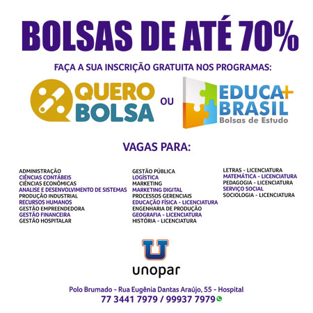 Brumado: bolsas de estudo de até 70% disponíveis na UNOPAR