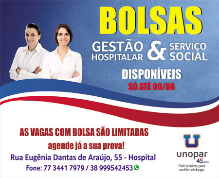 Brumado: UNOPAR continua com a promoção com bolsas para os cursos de Gestão Hospitalar e Serviço Social