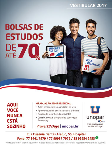 Brumado: último vestibular 2017/2 da UNOPAR será neste domingo (27)