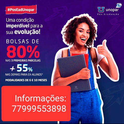  UNOPAR BRUMADO: Você sabia que Ex-aluno, Funcionário Público e Empresas Conveniadas tem Desconto Especial para fazer sua Pós? 