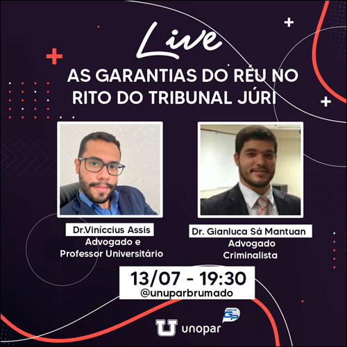 A Unopar realizará live com Advogados criminalistas em Brumado