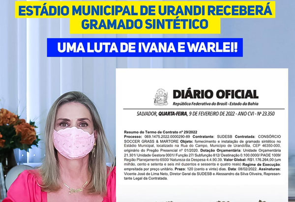 Estádio Municipal de Urandi receberá gramado sintético