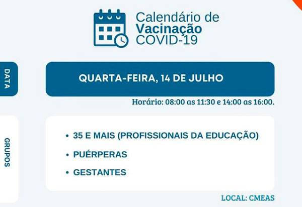 Brumado vacina nesta quarta (14) profissionais da educação com 35 anos de idade e mais, Puérperas e Gestantes