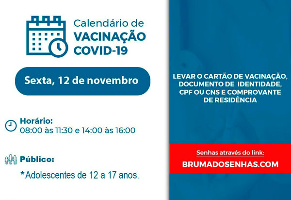 Brumado: Adolescentes de 12 a 17 anos podem se vacinar nesta sexta-feira (12)