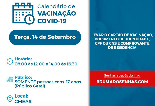 Brumado: Pessoas de 17 anos podem se vacinar contra Covid-19 nesta terça-feira (14)