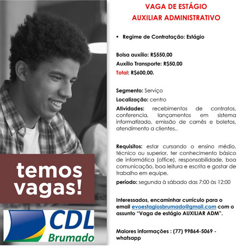Oportunidade: Vaga de estágio para Auxiliar Administrativo